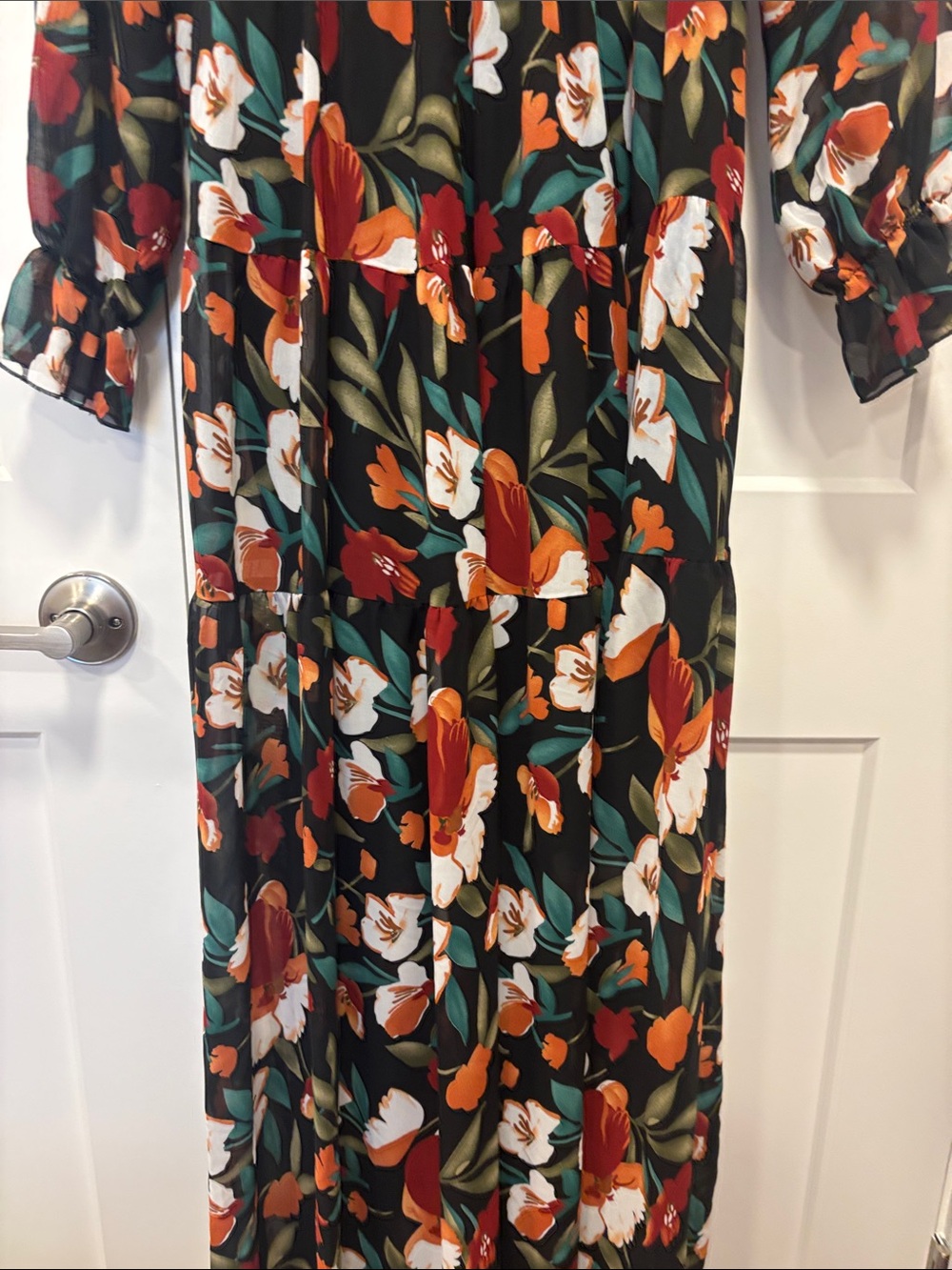 Floral V-Neck Long Sleeve Maxi Dress in Black and Rust - Picture 4 of 7